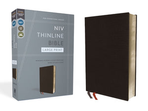 NIV, Thinline Bible, Large Print, Bonded Leather, Black, Red Letter Edition