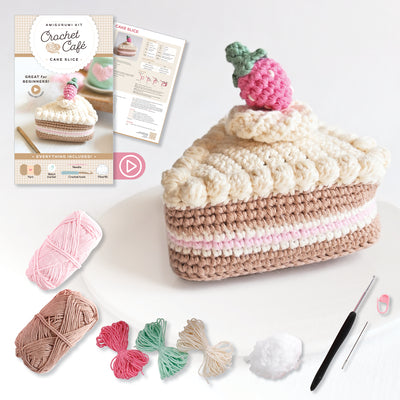 Crochet Cafe Amigurumi Kit Cake Slice: Everything You Need Is Included: 100%-Cotton Yarn, Crochet Hook, Stitch Marker, Tapestry Needle, Fiberfill, Ste
