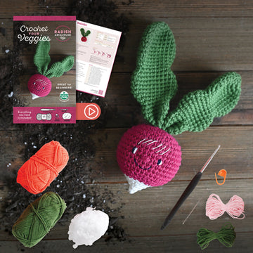 Crochet Your Veggies Amigurumi Kit Radish: Everything You Need Is Included: 100%-Cotton Yarn, Crochet Hook, Stitch Marker, Tapestry Needle, Fiberfill,
